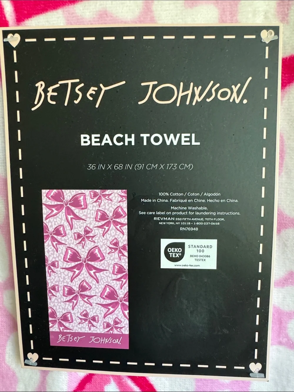 🎀🌴 NWT Betsey Johnson Pink Bow Beach Towel – Coquette Glam Meets Summer Fun!